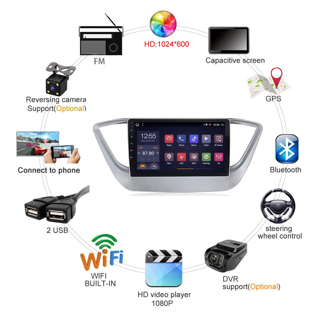 Perfect Car Radio For Hyundai Verna Solaris 2012-2018 2G+32G video GPS Navigation player Android 8.1 9" multimedia stereo system carplay 5