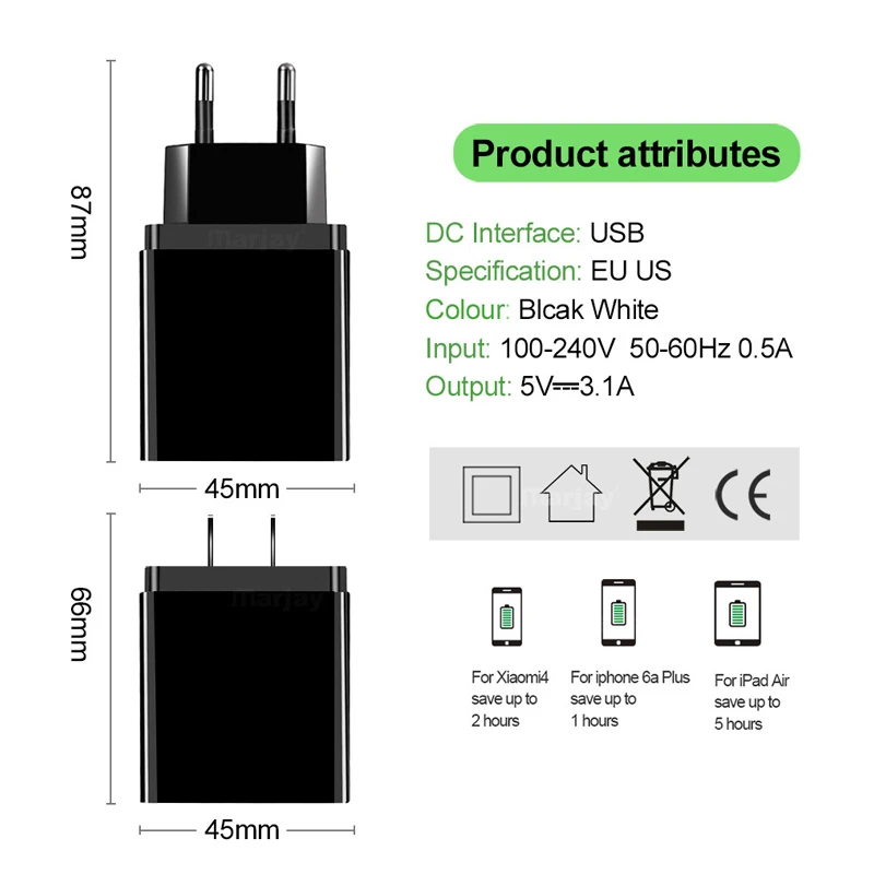 3 порта USB зарядное устройство для телефона, ЕС, США, светодиодный дисплей, 5 В, 3.1A, быстрая зарядка, смарт-зарядное устройство для мобильного телефона для iphone, samsung, Xiaomi