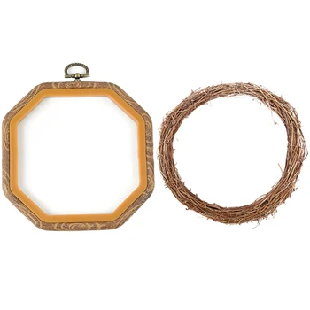 

1 Pcs Practical Cross Stitch Machine Bamboo Frame Embroidery Hoop Ring & 1Pcs Wedding Material Rattan Wreath