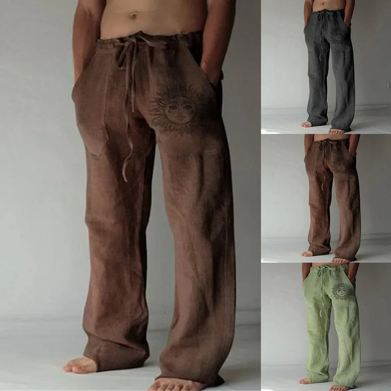 Men's Casual Linen Sweatpants With Drawstring And Pockets_voghion.com