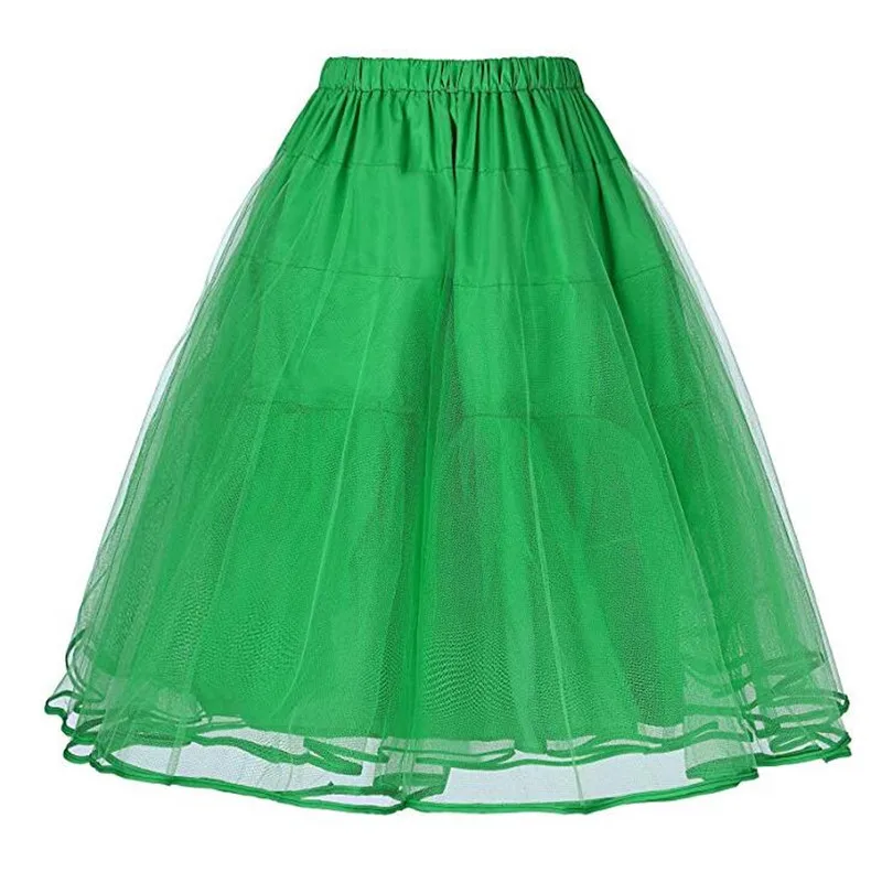Летняя женская юбка из тюля, пышная юбка из органзы, разноцветная Ретро Юбка До Колена, юбка для танцев - Цвет: Зеленый