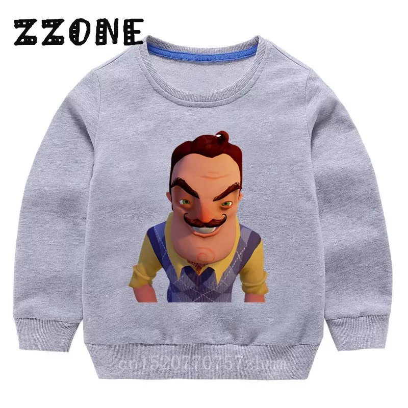 5225G-Gray Детские толстовки детские забавные толстовки с героями мультфильмов «Hello neigher» хлопковый пуловер для малышей топы для девочек и мальчиков, осенняя одежда KYT5225 - Цвет: 5225G-Gray