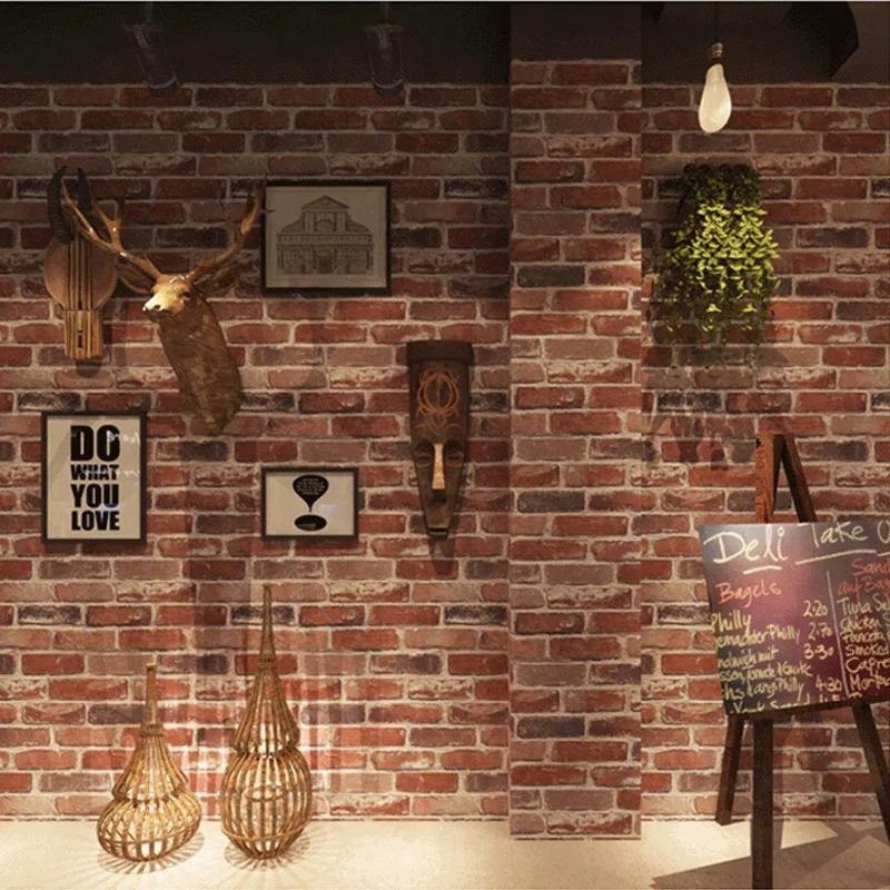 Vintage vinyl brick 3D wallpaper roll restaurant living room shop interior decoration PVC waterproof wallpaper red gray sticker Vintage vinyl brick 3D wallpaper roll restaurant living room shop interior decoration PVC waterproof wallpaper red gray sticker