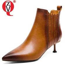 ZVQ-зимние новые модные пикантные ботильоны женская обувь из натуральной кожи с острым носком на высоком каблуке Прямая поставка, размер 33-40