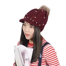 Женская шапка в британском стиле, с имитацией норки, с помпоном, Женская Вязаная хлопковая шапка, модная зимняя теплая шапка с черепом, милая Осенняя шапка для девочек