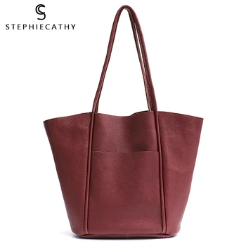 

SC Genuine Leather Classic Totes For Women Large Capacity Shoulder Bags Bucket Female Real Leather Shopping Bag Casual Handbags