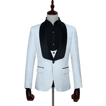 

Business Formal Slim Chic Men Suit Jacket With Vest 3 Pieces Set Gentleman Red Prom Party Three-dimensional Tailor Blazer 2020