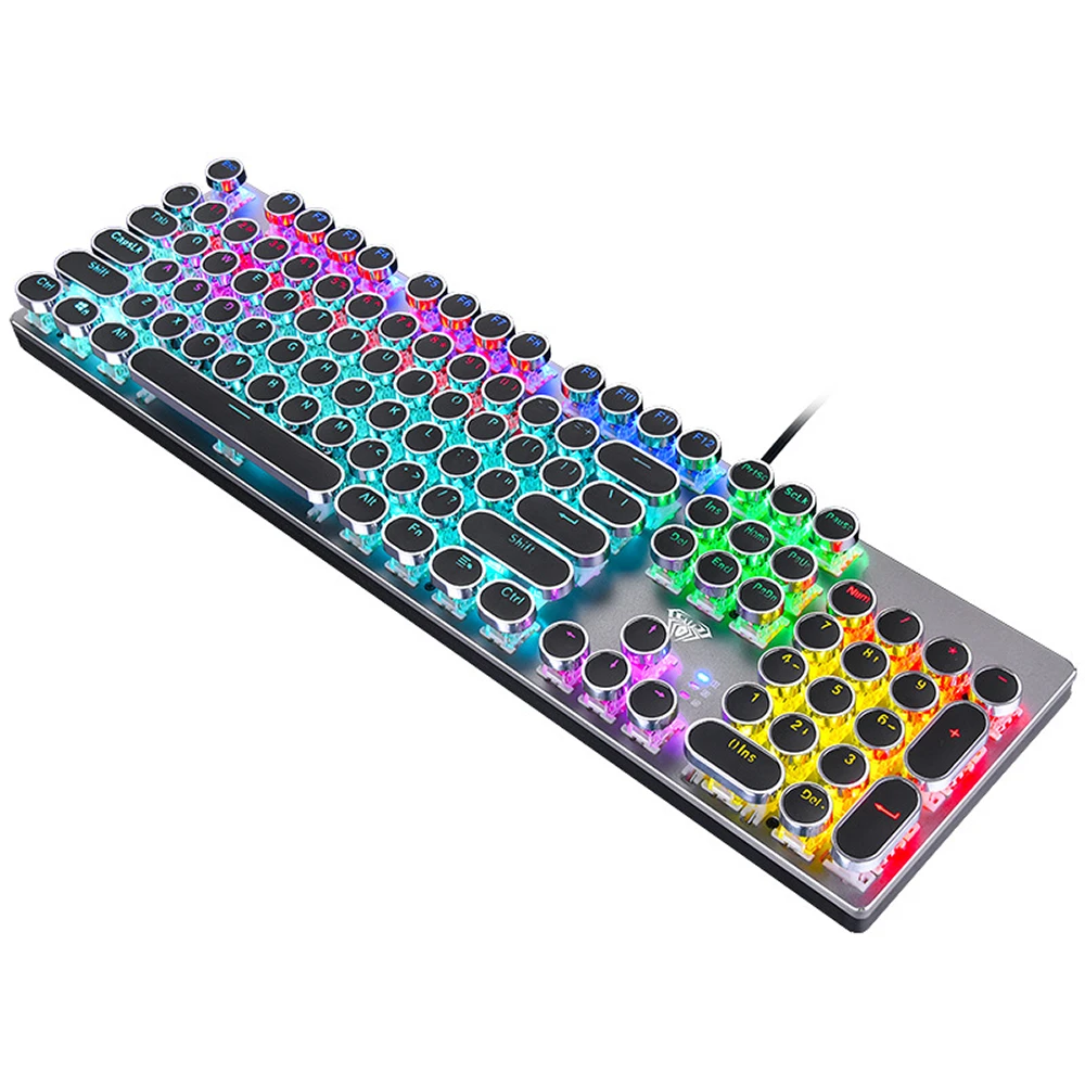 Basaltech Retro Typewriter Style Mechanical Gaming Keyboard with LED  Backlit, 104-Key Blue Switch Round Keycaps Wired USB