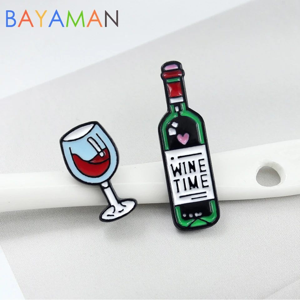 

Wine Time Mini Red Wine and Wine Glasses Couple Pins Cute Wine Bottle cup Toys for Children Friends Lovers