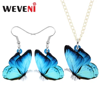 

WEVENI Acrylic Blue Morpho Butterfly Jewelry Sets Big Cute Insect Animal Earrings Necklace For Women Girls Kid Charm Spring Gift