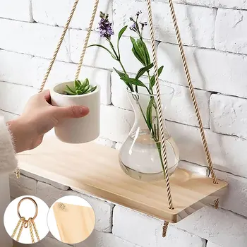 

Wooden Wall Shelf Hanging Wooden Plant Decorative Shelf Storage Rack Wall Room Storage Organization Swing Home Hanging Decor