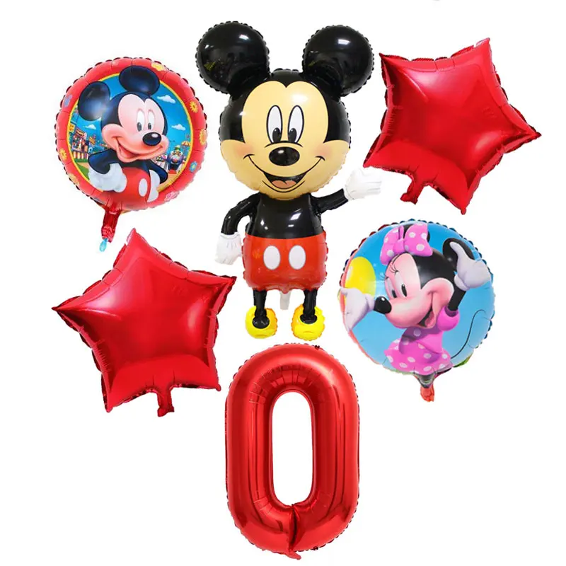 Микки Маус тематическая бумажная посуда для детей день рождения Принадлежности Декор воздушные шары скатерть тарелка и чашка для вечеринки шляпа флаг салфетки трубочки - Цвет: Balloon-Set0-6pcs