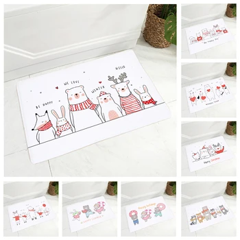 

Nordic Style Bear Rabbit Fox Doormat Non-Slip Print Soft Flannel Carpet Decor Cute Cartoon Cat Floor Door Mat for Hallway 40x60