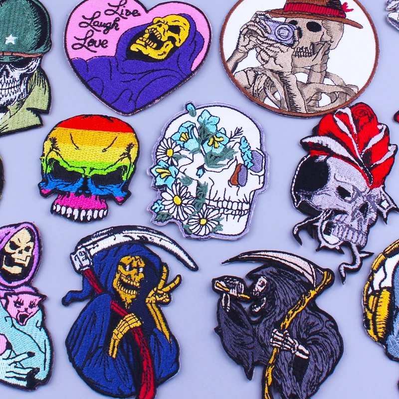

Pulaqi Punk Patch Embroidered Patches For Clothing Skull Patch Iron On Patches On Clothes Jacket Stripes Ecusson Thermocollant