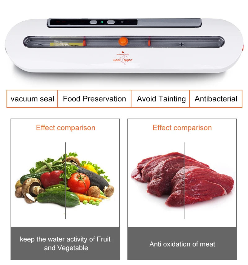 White Dolphin Kitchen Storage Packaging Vacuum Food Sealers Machine 220V 110V Sealing Machine With 10pcs Vacuum Bags 3