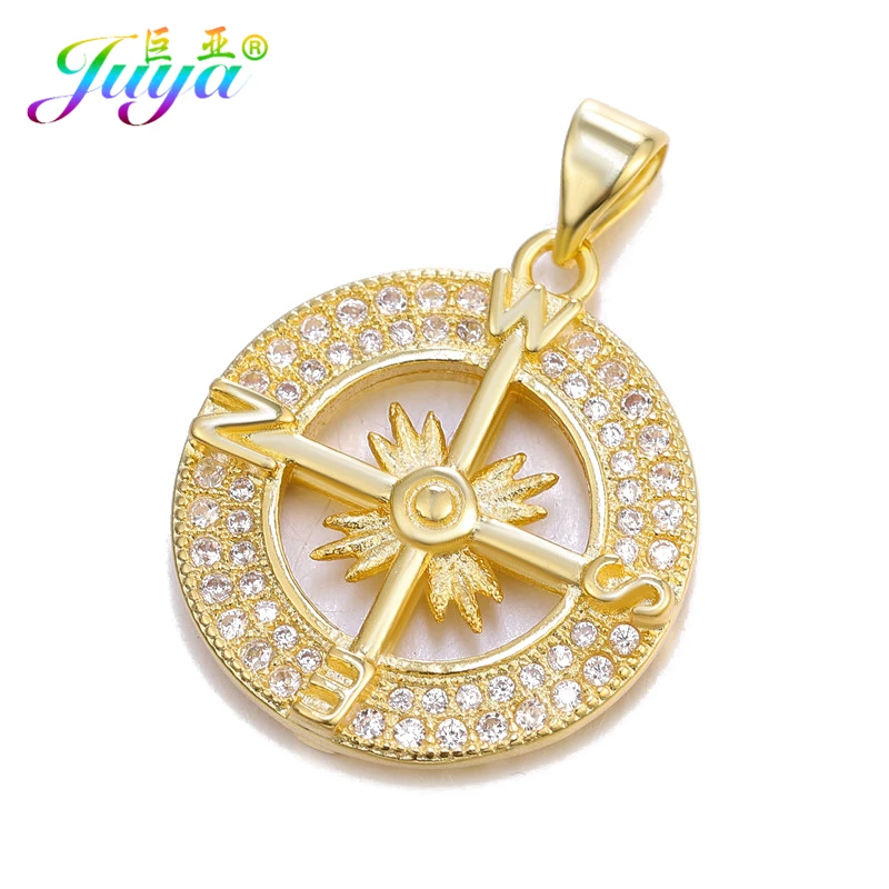 Juya DIY принадлежности для подвесок микро паве Циркон Элегантные Блестки компас подвески для рукоделия ювелирные изделия ожерелье Браслеты Изготовление - Окраска металла: Gold