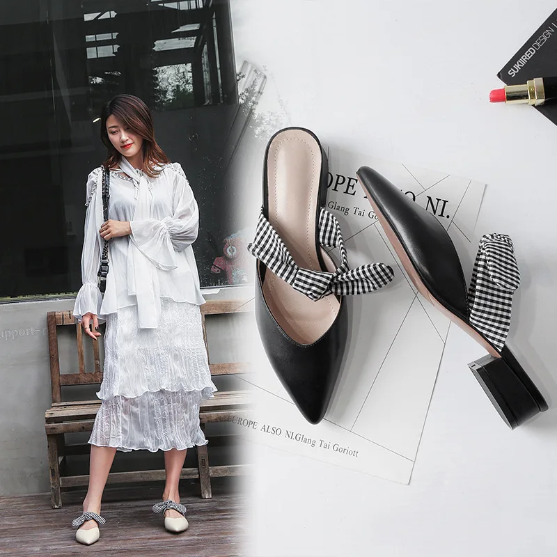 

2019 Spring New Style Closed-toe Sandals Women's Lace-up Retro Sweet Simple Versatile Korean-style Low Heel Leather Slippers Wom