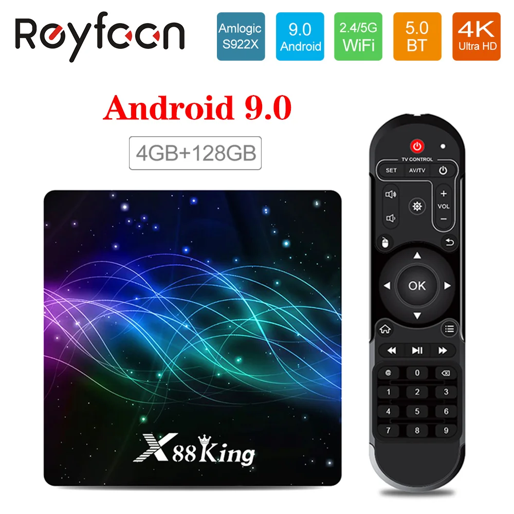 4GB 128G X88 King Amlogic S922X TV Box Android 9.0 Support Dual Wifi BT 5.0 1000M 4K 60fps USB3.0 Google Play Youtube 4K Media