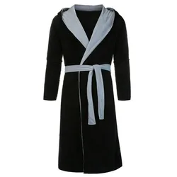 Universal FashionMen's Long Sleeve Hooded Bathrobe Soft Lounge Wear Housecoat Winter Warm Gown Robe Mens Bathrobe