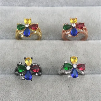 

adjustable 10pcs/lot Fashion random mixed flower shape cz ring, exquisite colorful cubic zircon ring, cz ring jewelry
