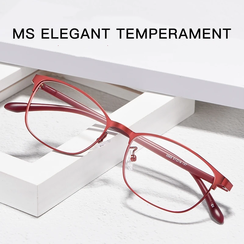 

Women Business Alloy Spectacle Frame Full Frame Myopia Spectacle Frame Elastic TR Temples Hyperopia Optical Glasses 3569