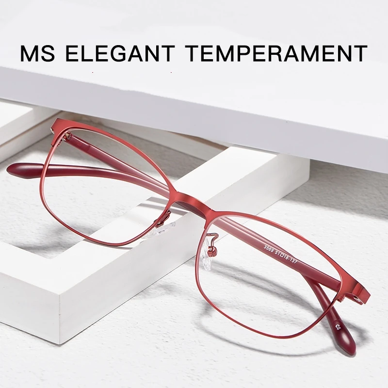 Yimareili-gafas de sol ultraligeras TR90 mujer, anteojos con montura de Metal roja, gafas graduadas ópticas de cara pequeña redonda Retro, 3569 - AliExpress