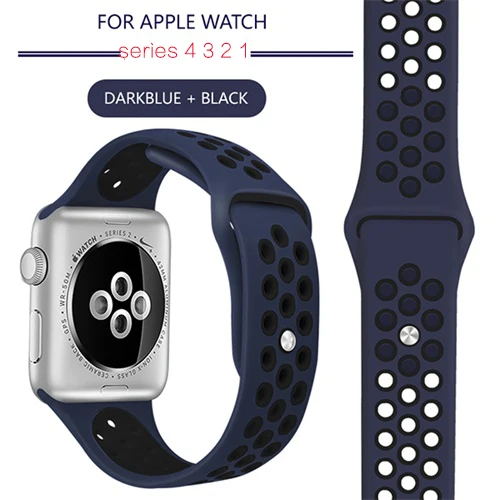 dark blue black Для Apple Watch Series 5 4 3 2 силиконовый ремешок-браслет 38 мм 40 мм 42 мм 44 мм ремешок из резины iwatch 4 3 2 - Цвет ремешка: dark blue black