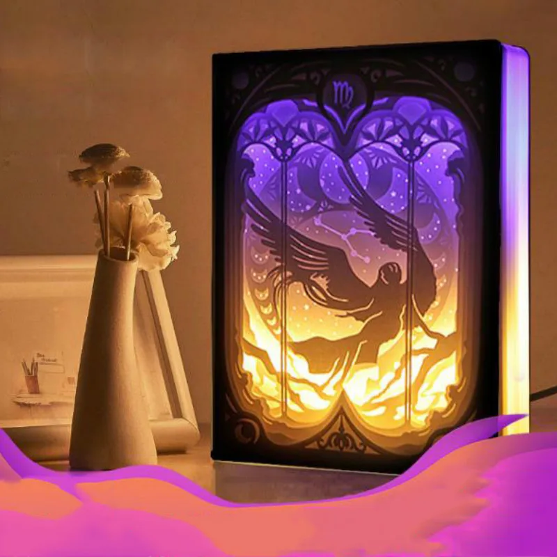 Online 12 konstellation Papier Carving Lampe Neuheit 3D Nachtlicht USB Power Papier cut Atmosphäre Lampe Wohnzimmer Schlafzimmer Kunst Dekoration