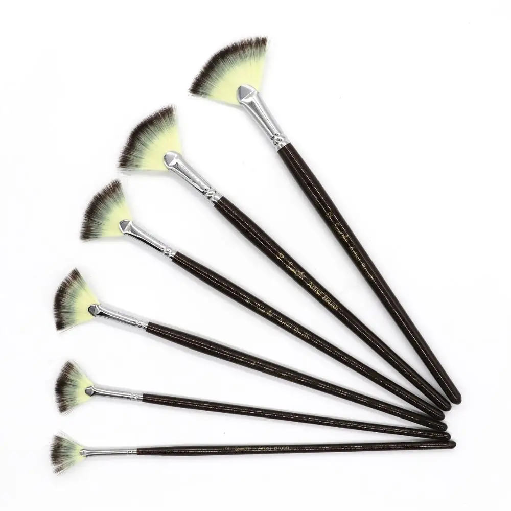 SeamiArt 6Pcs Fan shaped Nylon Hair Gouache Watercolor Paint Brush Set for School Painting Drawing Painting Brush Art Supplies 4 SeamiArt 6Pcs Fan shaped Nylon Hair Gouache Watercolor Paint Brush Set for School Painting Drawing Painting Brush Art Supplies 4