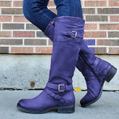 purple LOOKYZIT/; модные женские ботинки до середины икры; botas zapatos mujer; зимняя обувь из искусственной кожи; женские ботинки; большие размеры 35-43 - Цвет: purple