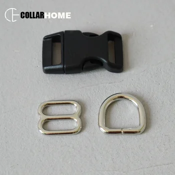 

200 sets plastic buckle metal sliders tri-glides belt buckle 5/8" 15mm D rings for dog cat collar DIY garment sewing accessories