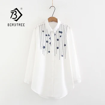 

New Arrival Women Floral Embroidery Cotton White Shirt Long Sleeve Casual Blouse Loose Plus Size 4XL Tops Feminina Blusa T06336F