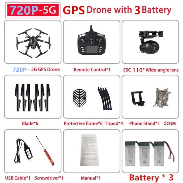 Двойной gps-дрон 1080P HD 110 ° широкоугольная камера Дрон Smart Follow 5G FPV Дрон круговой полет Квадрокоптер вертолет Дрон игрушки - Цвет: 5G 720P 3 battery