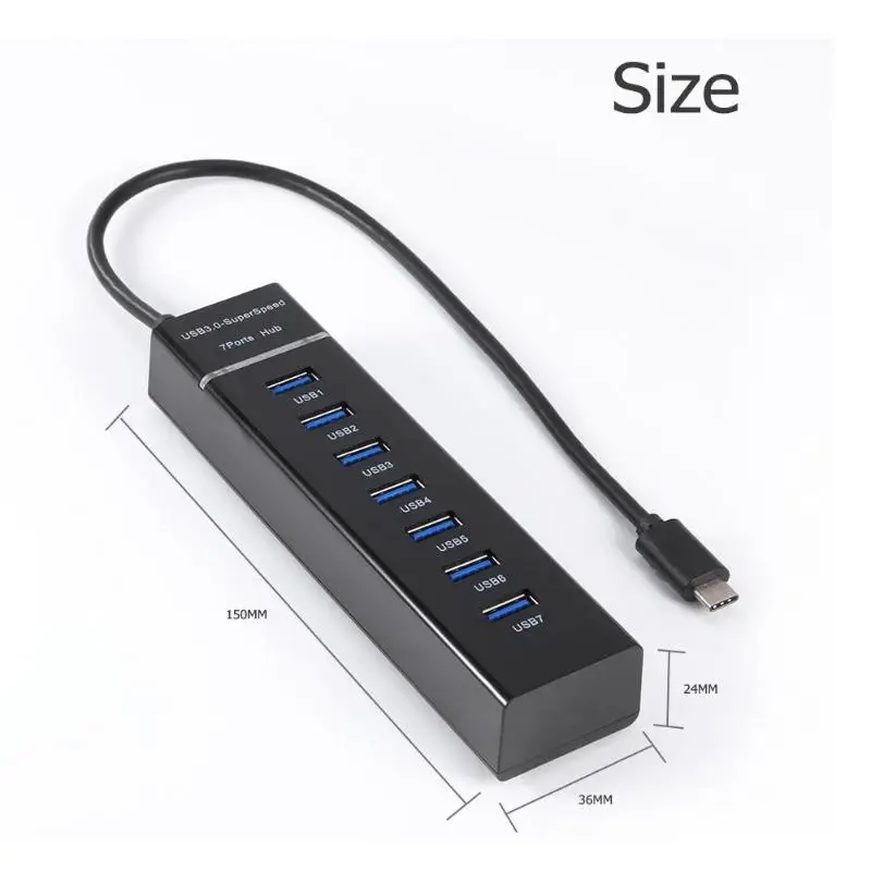Адаптер type-C для USB хаб-конвертер 7 в 1 высокоскоростной 7 портов USB 3,1 расширительный разветвитель концентраторы для MacBook портативных ПК