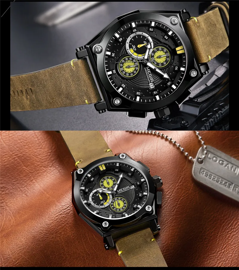 Часы MEGIR Мужские Наручные с хронографом брендовые Роскошные спортивные в стиле