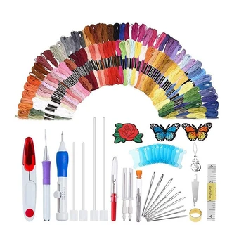 

Punch Embroidery Pattern Punch Needle Kit Craft Tool Kit for 136 Pieces of Embroidery Thread Knitting Sewing Tools