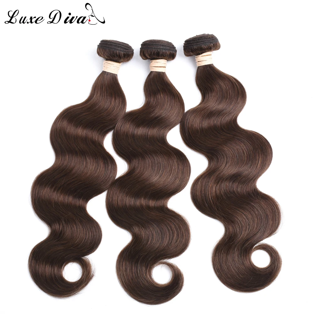 Luxediva Pre-Colored Body Wave Hair Weave Bundles #2 #4 Brazilian Human Hair Extensions Light Brown Remy For Fashion