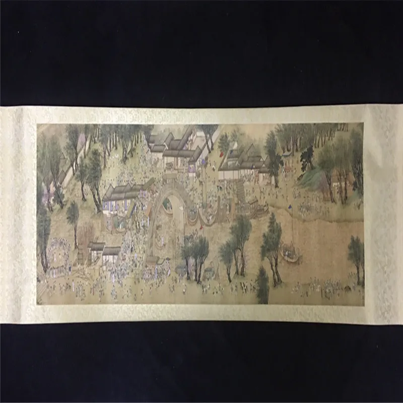 

Chinese Old long Scroll Painting Riverside Scene at Qingming Festival Picture