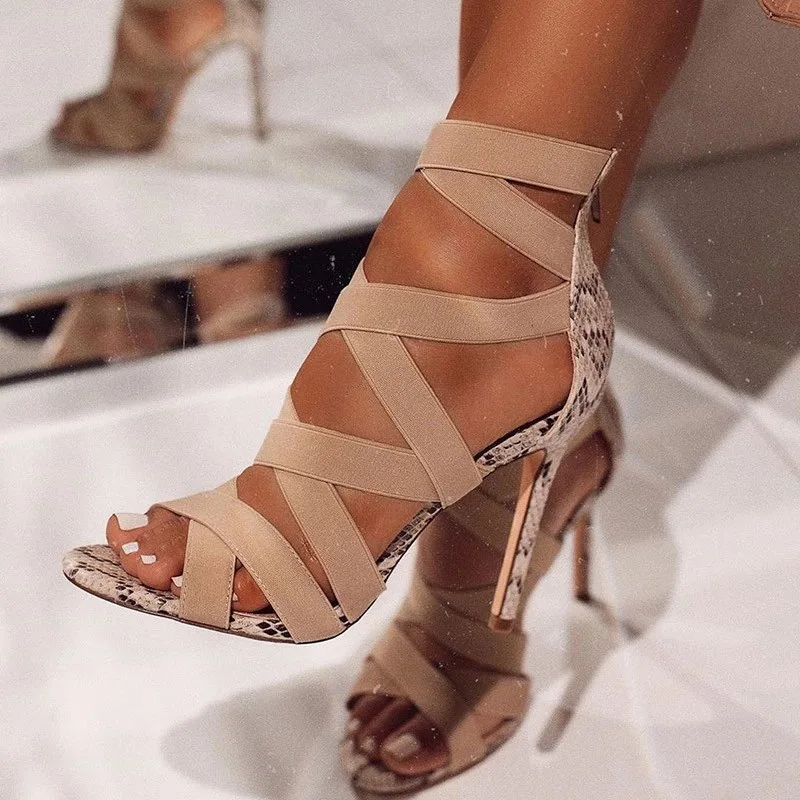 Moda tendencia nuevo diseño de serpiente sandalias romanas de tacón alto para mujeres 2020 primavera nuevo shoesfashionfemalesandals35-42yards de tacón alto