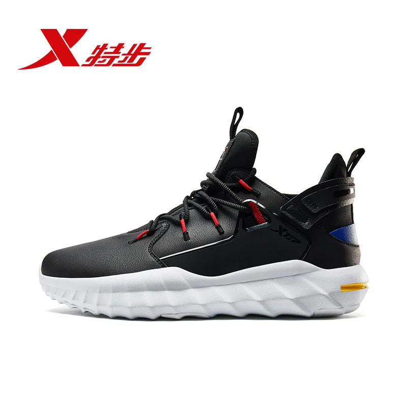 Xtep Men's High Top Basketball Shoes Autumn Winter Non-slip Shoes Men's Comfortable Breathable Sports Shoes 881419129517 - Цвет: Black red