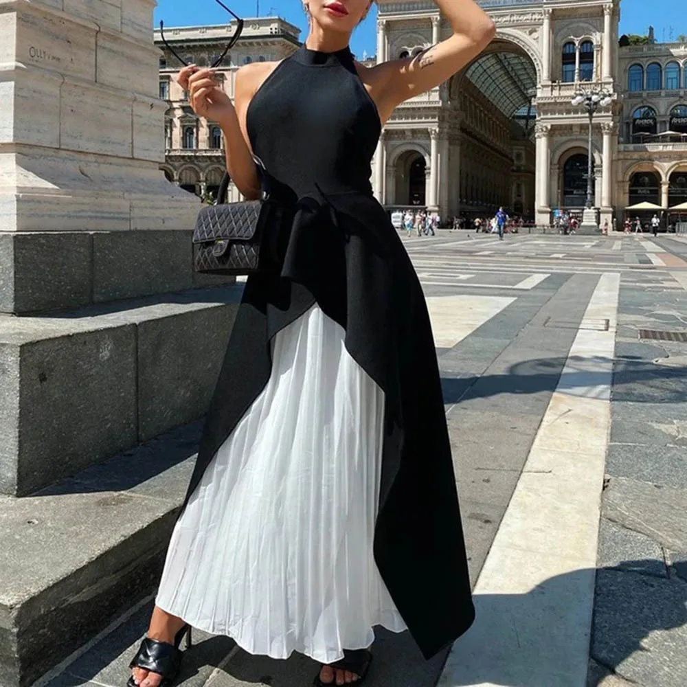 

Dress 2020 Summer New Women Casual Sleeveless O-neck Halter Dress Patchwork Print Female Elegant Casual Dresse Women Clothing