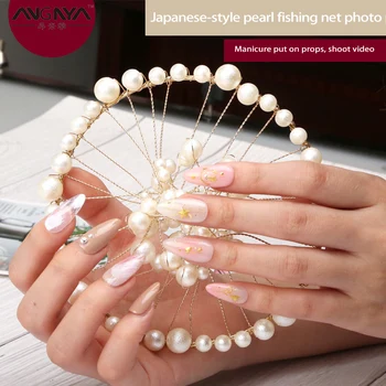 

INS Style Pearl Circle Photo Background Pearl Fishing Net Shooting Props Nail Jewelry Posing Photography Background Ornaments