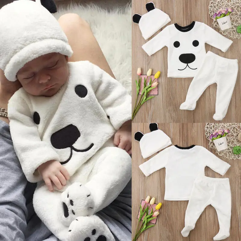 Бренд Pudcoco, комплект из 3 предметов: Флисовый топ с длинными рукавами и рисунком медведя+ штаны+ шапка, осенняя теплая зимняя одежда для маленьких мальчиков и девочек