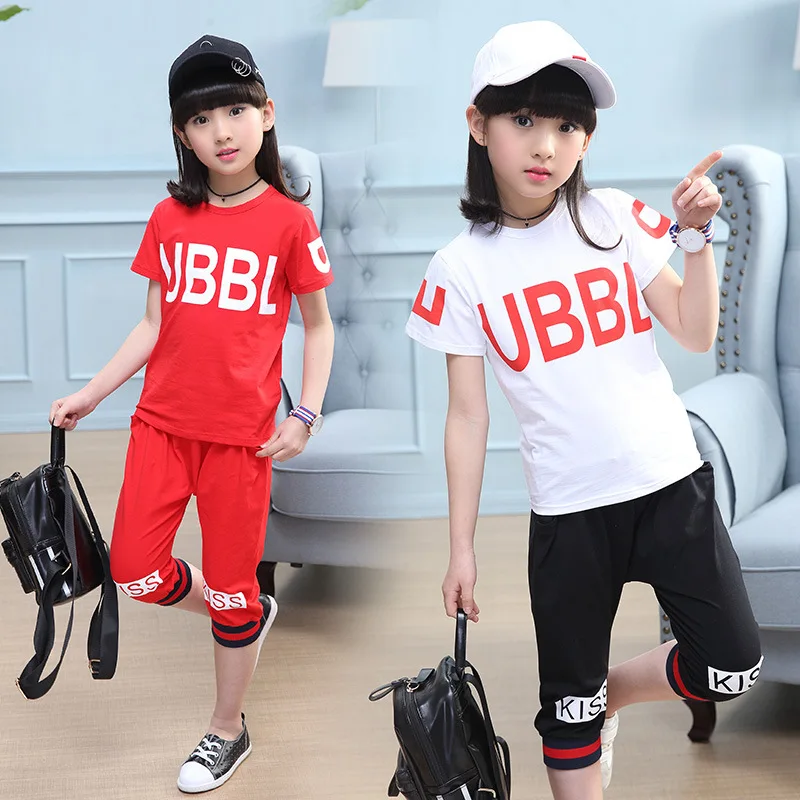 

CHILDREN'S Suit 2019 Summer New Style Childrenswear Children Girls Printed Lettered Sports Set Wechat Business Supply of Goods