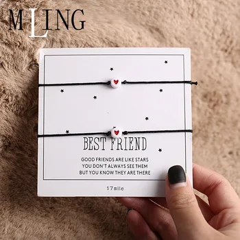 

MLING 2 Pcs/Set Newest Adjustable Rope Chain Bracelet Simple Heart Couples Bracelet