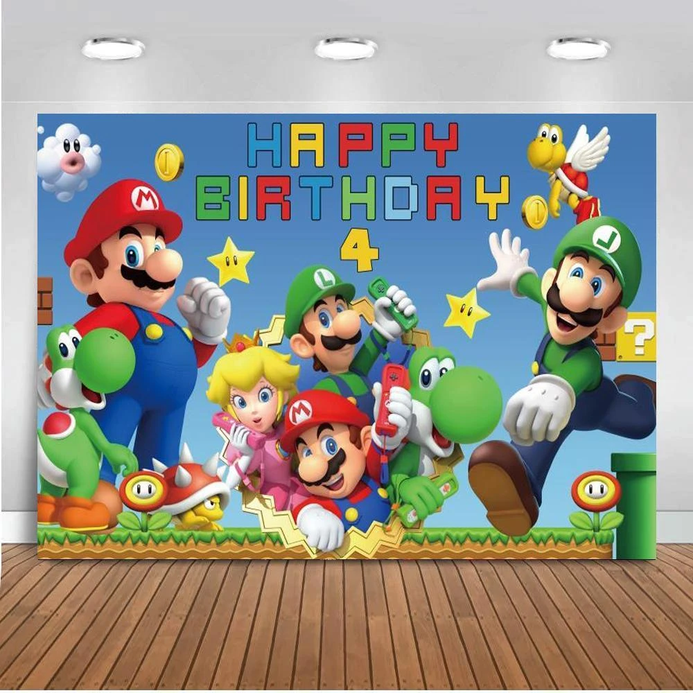 ゲームスーパーマリオの背景写真のカスタマイズハッピー1st 2 3 4誕生日ベビーパーティー写真スタジオの背景品質ビニール 背景 Aliexpress