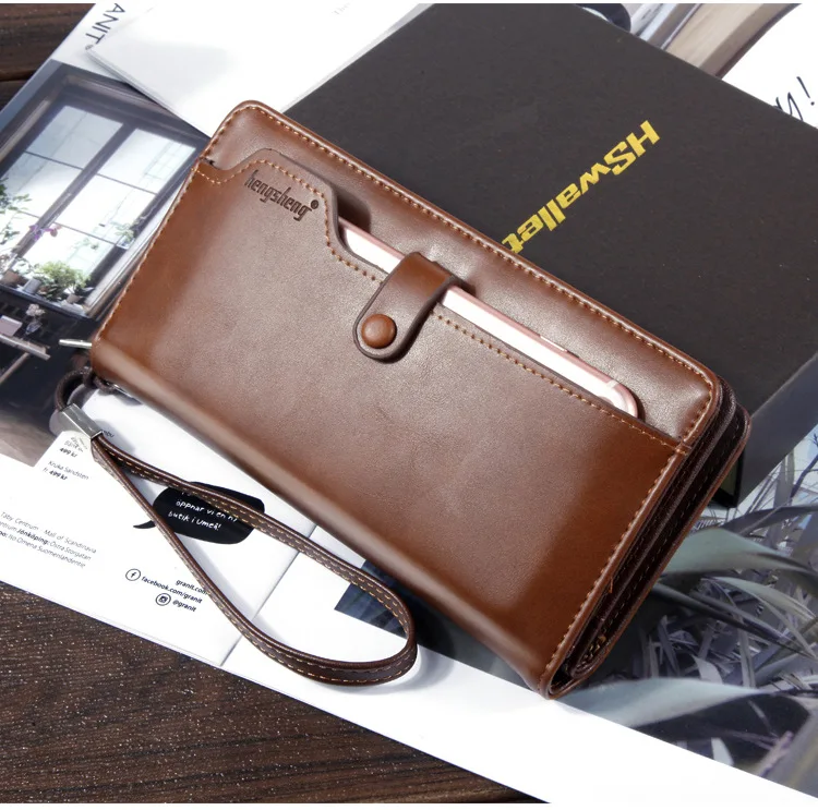 New Long Business Men's Leather Wallet With Coin Pocket Big Capacity Man Phone Purse Fashion Zipper Clutch Bag For Male