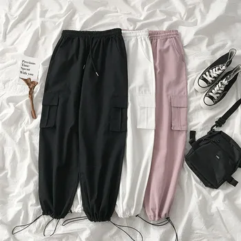 

safari style solid women pants 2020 summer new fashion pocket loose ankle length female girls pant top quality