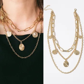 

jewelry personality tassel as retro sautoir pendant letters round card multilayer exaggerated necklaces women