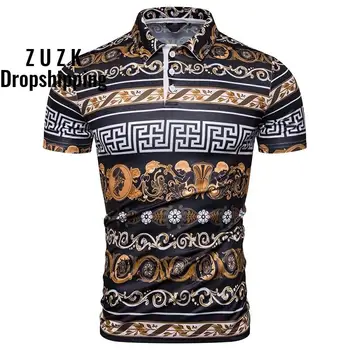 

ZUZK 2020 Summer New Fashion Men Polo Men Retro Style Printing Men's Unique Design Short-sleeved Printed Men Polo Shirt